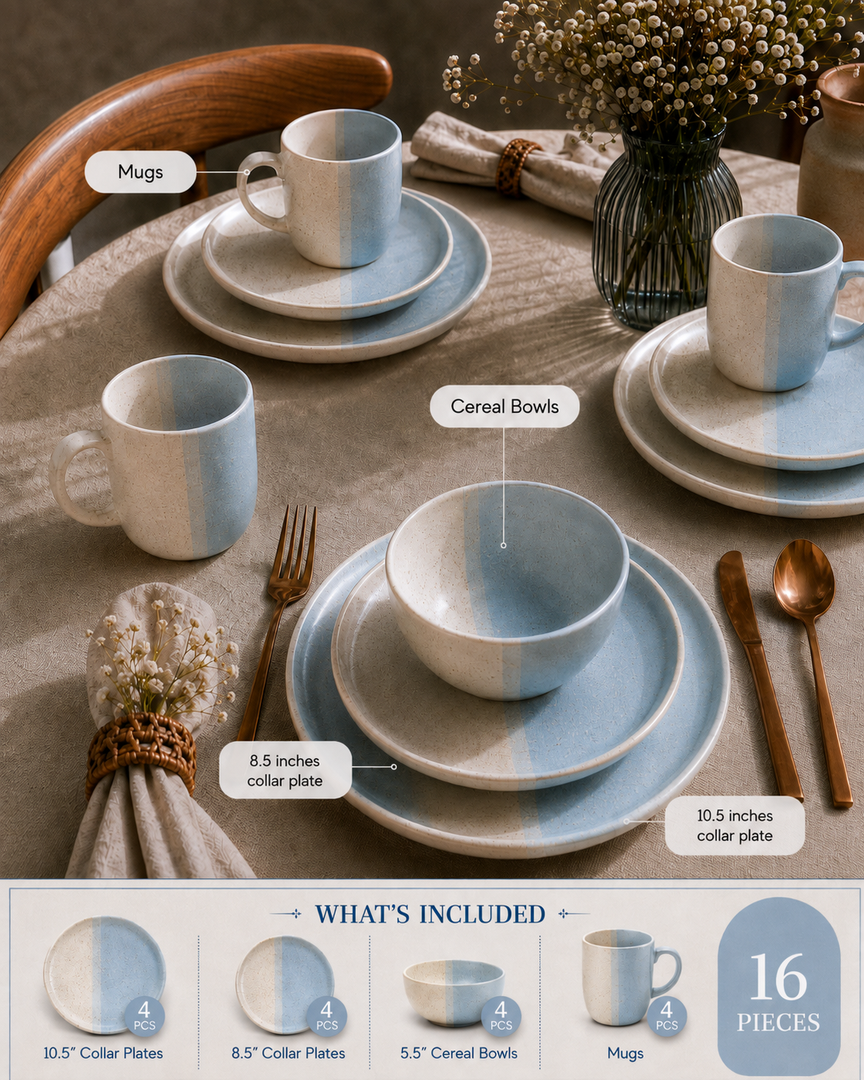 Sky Blue and White Ceramic Set- 16 PCS