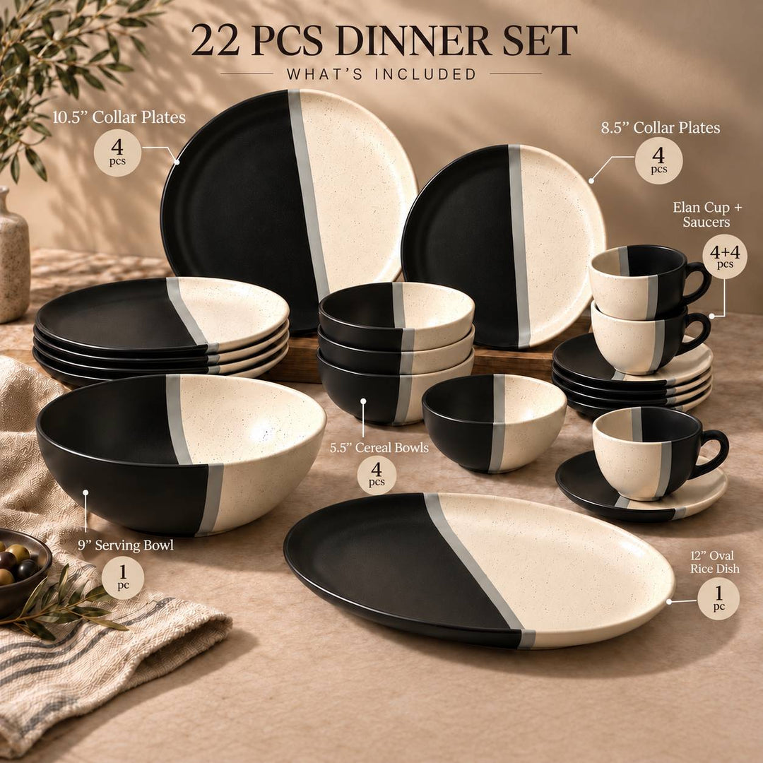 Black & White Dinner Set - 22PCS