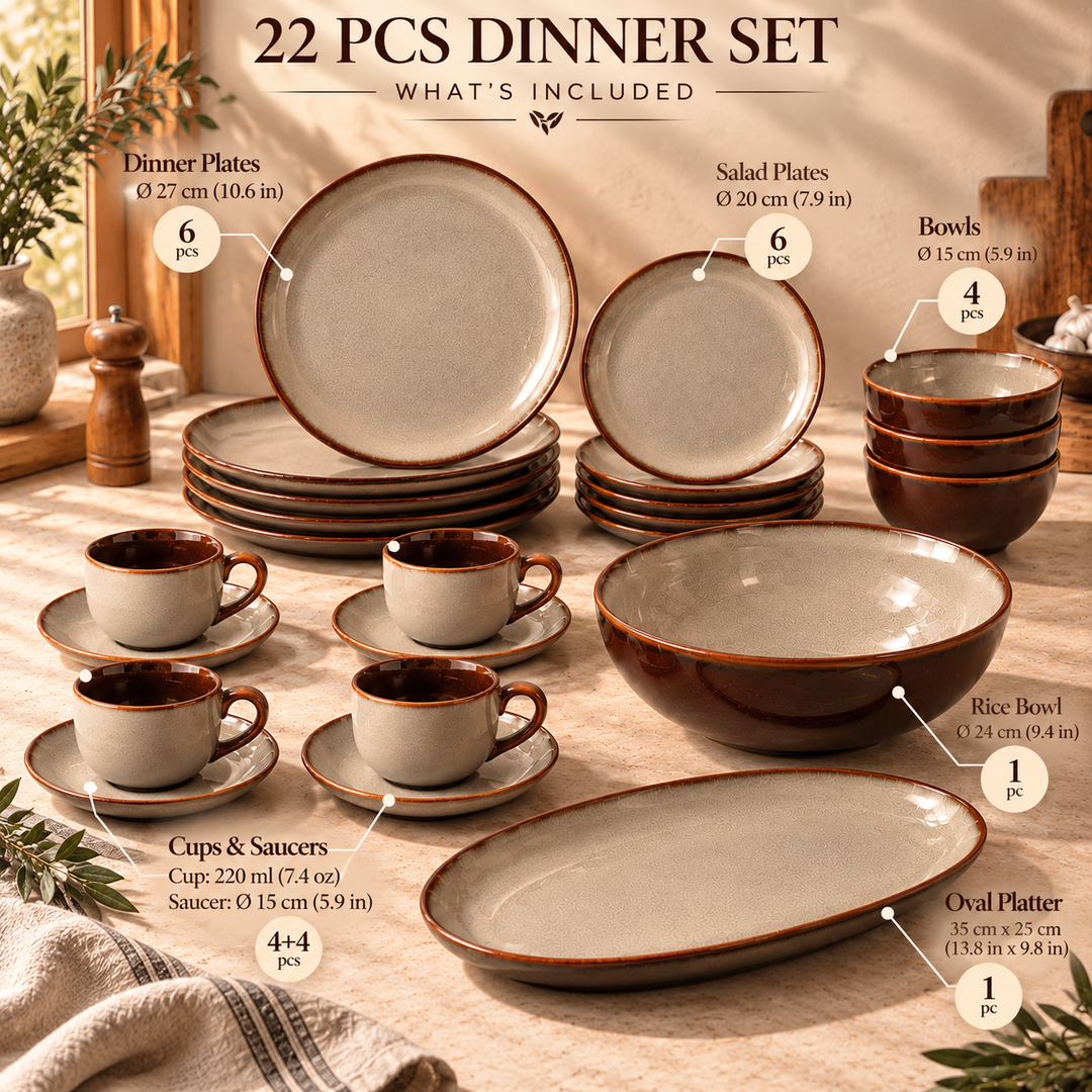 Reactive White Dinner Set - 22PCS