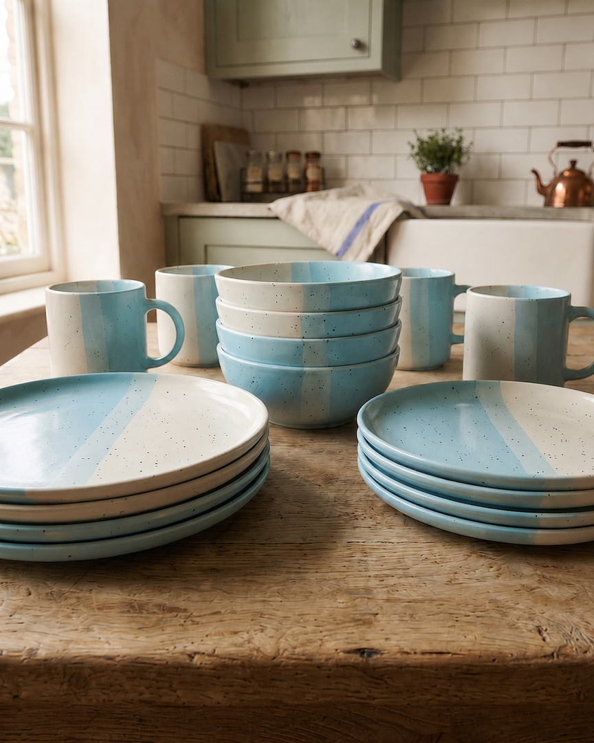 Sky Blue and White Ceramic Set- 16 PCS